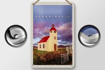 Panneau de voyage en étain, 12x18cm, maison scandinave, toit rouge, prairie, panneau naturel 2