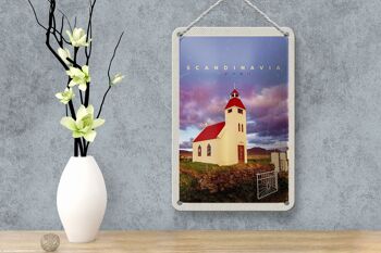 Panneau de voyage en étain, 12x18cm, maison scandinave, toit rouge, prairie, panneau naturel 4
