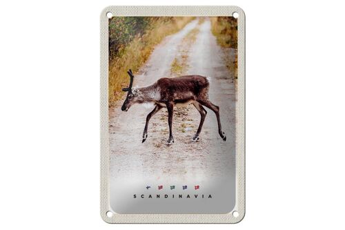 Blechschild Reise 12x18cm Skandinavien Hirsch Natur Weg Urlaub Schild