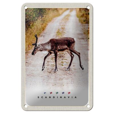 Targa in metallo da viaggio, 12 x 18 cm, Scandinavia, cervo, sentiero naturale, cartello natalizio