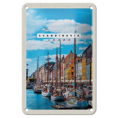 Cartel de chapa de viaje, 12x18cm, Escandinavia, barco, vacaciones, mar