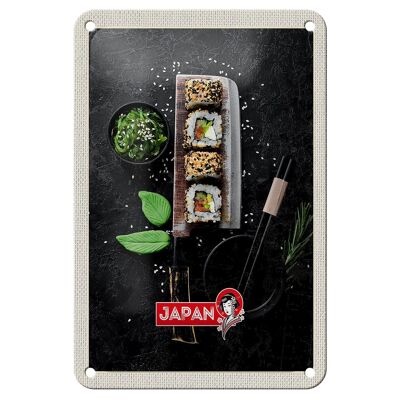 Targa in metallo da viaggio 12x18 cm Giappone Asia Sushi Pesce Cibo Bacchette Segno