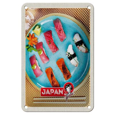 Targa in metallo da viaggio 12x18 cm Giappone Asia Pesce Sushi Piatti Alghe Segno