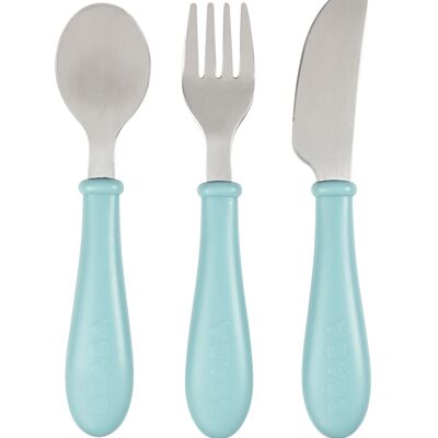 BEABA, Set of 3 airy green stainless steel cutlery