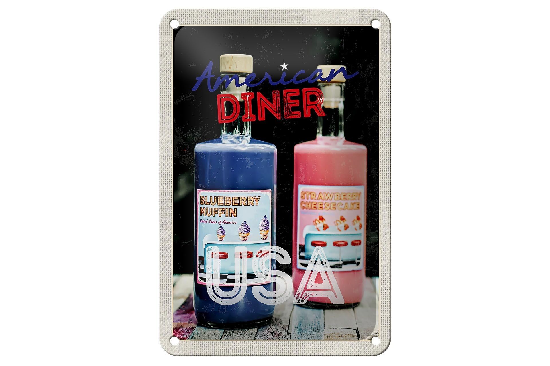Targa in metallo da viaggio 12x18 cm America Diner Restaurant Blue Muffin Sign