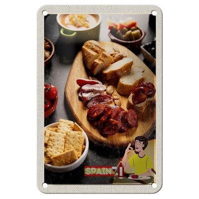 Tin sign travel 12x18cm Spain sausage olives tomatoes dish sign
