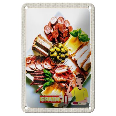 Tin sign travel 12x18cm Spain Europe shrimp olives sausage sign