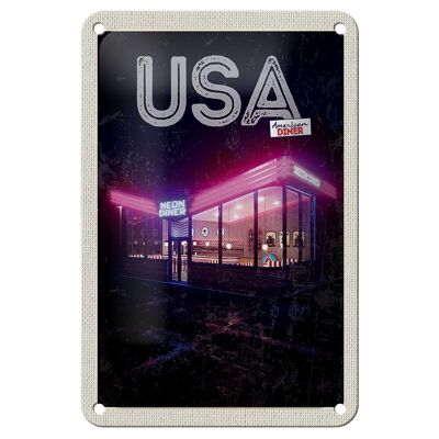 Blechschild Reise 12x18cm Amerika Diner Restaurant bei Nacht Schild