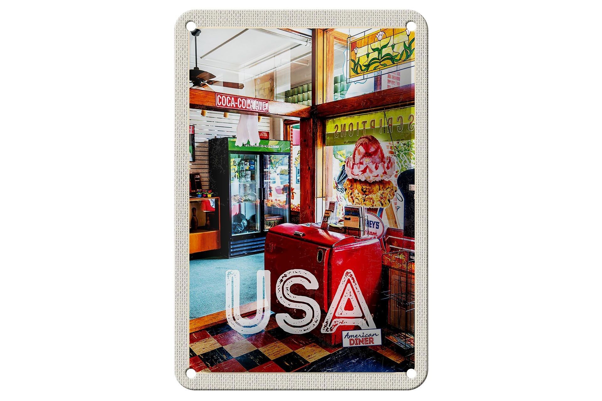Targa in metallo da viaggio 12x18 cm America Diner Restaurant Music Food Sign