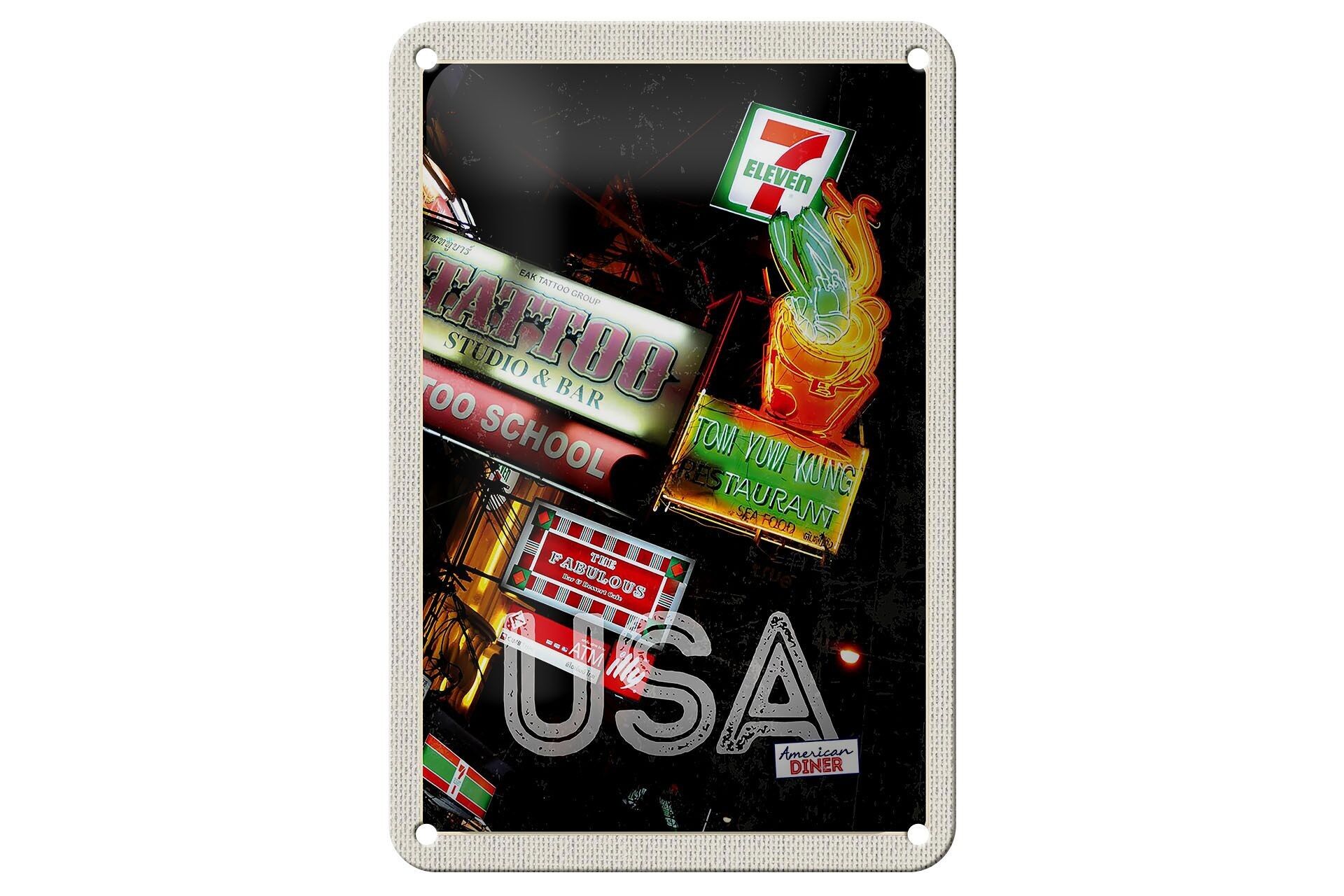 Targa in metallo da viaggio 12x18 cm America Tattoo Restaurant Diner anni '90