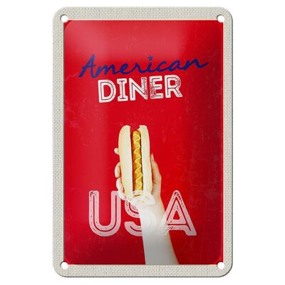 Letrero de hojalata para viaje, 12x18cm, América, EE. UU., Hot Dog, plato de comida rápida