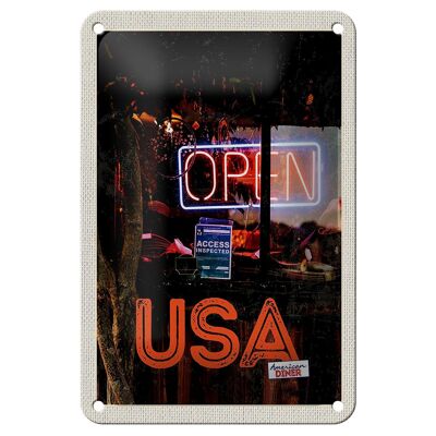 Cartel de chapa de viaje, 12x18cm, América, café abierto, pastel, platos, cartel