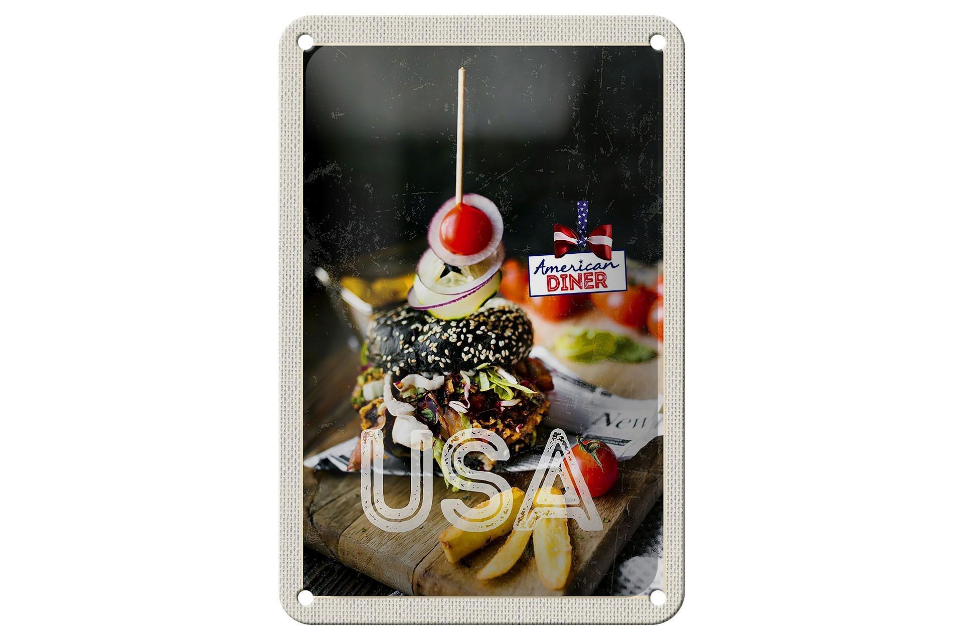 Targa in metallo da viaggio 12x18 cm America Burger Fast Food Piatti