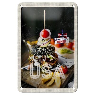 Targa in metallo da viaggio 12x18 cm America Burger Fast Food Piatti