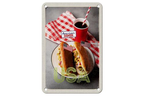 Blechschild Reise 12x18cm Amerika USA Hot Dog Gurken Senf Cola Schild