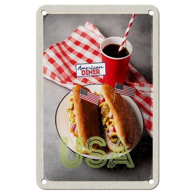 Blechschild Reise 12x18cm Amerika USA Hot Dog Gurken Senf Cola Schild