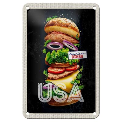Cartel de chapa de viaje, 12x18cm, América, EE. UU., hamburguesa, tomates, pintura