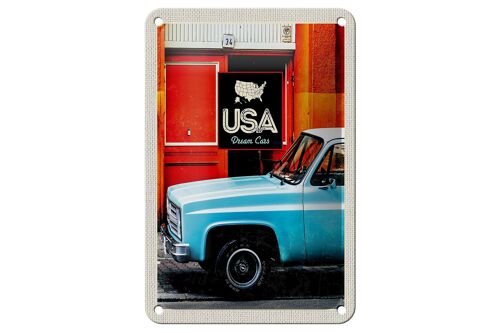 Blechschild Reise 12x18cm USA Oldtimer Dram Cars blau Amerika Schild