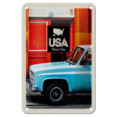 Targa in metallo da viaggio 12x18 cm USA Vintage Dram Cars Blue America Sign