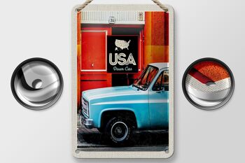 Panneau de voyage en étain, 12x18cm, Vintage, voitures Dram américaines, signe américain bleu 2