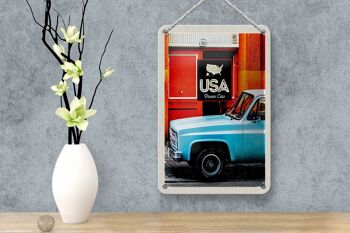 Panneau de voyage en étain, 12x18cm, Vintage, voitures Dram américaines, signe américain bleu 4