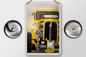 Signe en étain de voyage 12x18cm, voiture Vintage américaine, jaune, signe de guitare 2