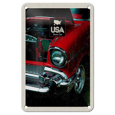 Cartel de chapa de viaje, 12x18cm, coche antiguo americano, cartel festivo rojo de los años 90