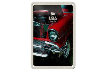 Panneau en étain voyage 12x18cm, voiture vintage américaine années 90, signe de vacances rouge 1