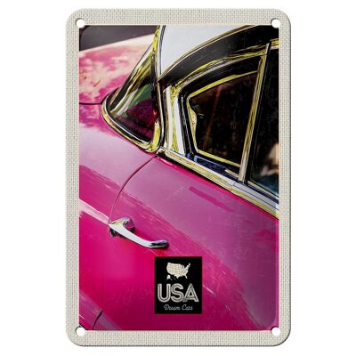 Targa in metallo da viaggio 12x18 cm America auto d'epoca rosa argento cartello natalizio