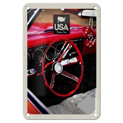 Targa in metallo da viaggio 12x18 cm America Vintage Car USA Decorazione cubo rosso