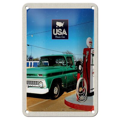 Targa in metallo da viaggio 12x18 cm Decorazione per auto con pompa di benzina vintage America