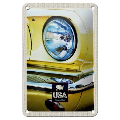 Cartel de chapa de viaje, 12x18cm, América, faros de coche antiguos, señal amarilla