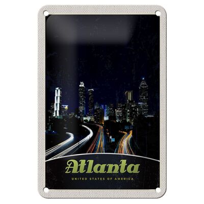 Cartel de chapa de viaje, 12x18cm, Atlanta, América, ciudad, calle, edificio