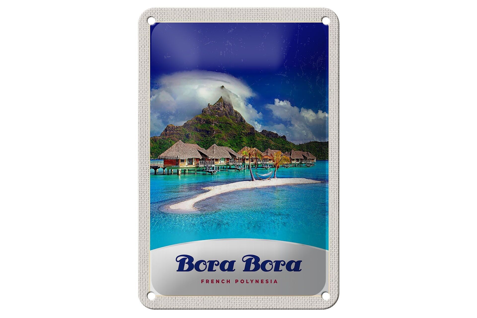 Targa in metallo da viaggio 12x18 cm Bora Bora Island Vacation Sun Beach Sign