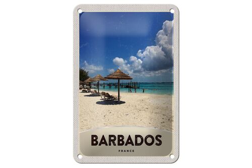 Blechschild Reise 12x18cm Barbados Insel Frankreich Meer Strand Schild