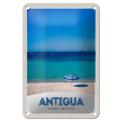 Tin sign travel 12x18cm Antigua Caribbean island sea beach sign