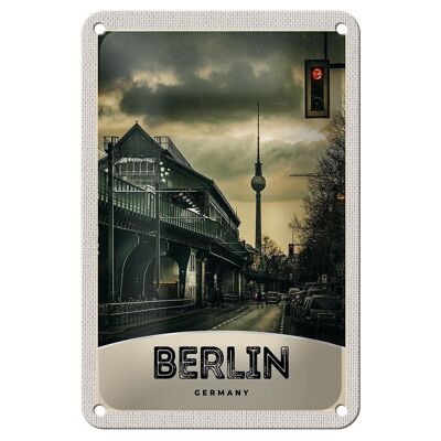 Tin sign travel 12x18cm Berlin Germany TV tower 90s sign