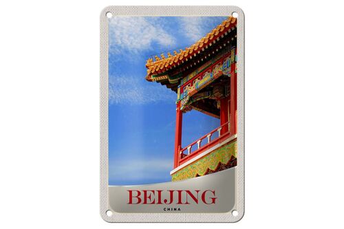 Blechschild Reise 12x18cm Beijing China Haus bunt traditionell Schild