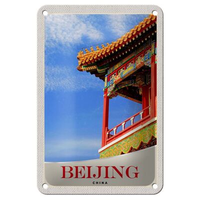 Blechschild Reise 12x18cm Beijing China Haus bunt traditionell Schild