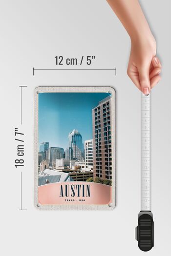 Panneau de voyage en étain, 12x18cm, Austin Texas America, panneau de bâtiment de grande hauteur 5