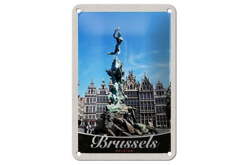 Blechschild Reise 12x18cm Belgien Brüssel Antwerpen Skulptur Schild