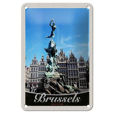 Cartel de chapa de viaje, 12x18cm, Bélgica, Bruselas, Amberes, cartel de escultura