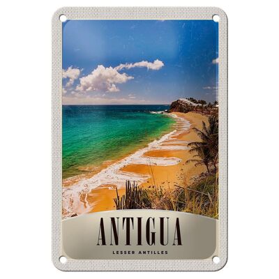 Targa in metallo da viaggio 12x18 cm Antigua Caribbean Beach Sea Vacation Sign