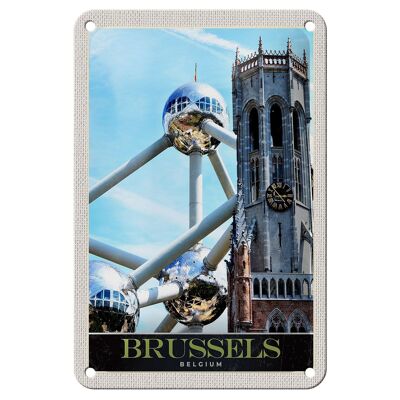 Cartel de chapa de viaje, 12x18cm, Bélgica, Bruselas, Europa, Atomium, cartel de vacaciones