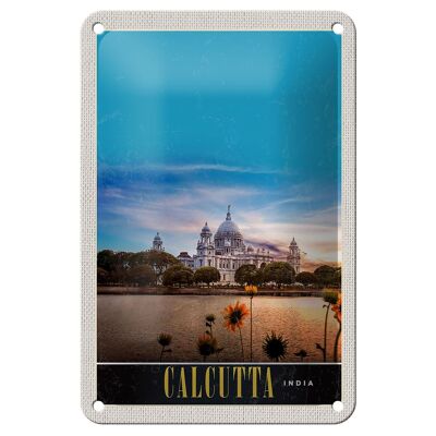 Targa in metallo da viaggio 12x18 cm Calcutta India Sea Architecture Trip Sign