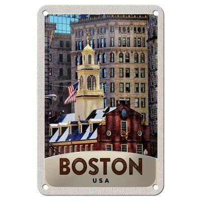 Targa in metallo da viaggio 12x18 cm America USA Boston Architecture Sign