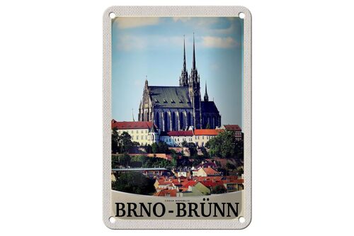 Blechschild Reise 12x18cm Brno-Brünn Tschechien Stadt Kirche Schild