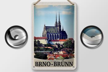 Panneau de voyage en étain, 12x18cm, Brno-Brünn, république tchèque, panneau d'église de ville 2