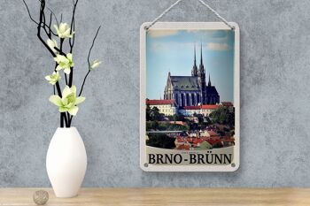 Panneau de voyage en étain, 12x18cm, Brno-Brünn, république tchèque, panneau d'église de ville 4