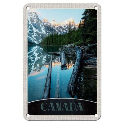 Letrero de hojalata para viaje, 12x18cm, Canadá, invierno, nieve, naturaleza, bosque, río